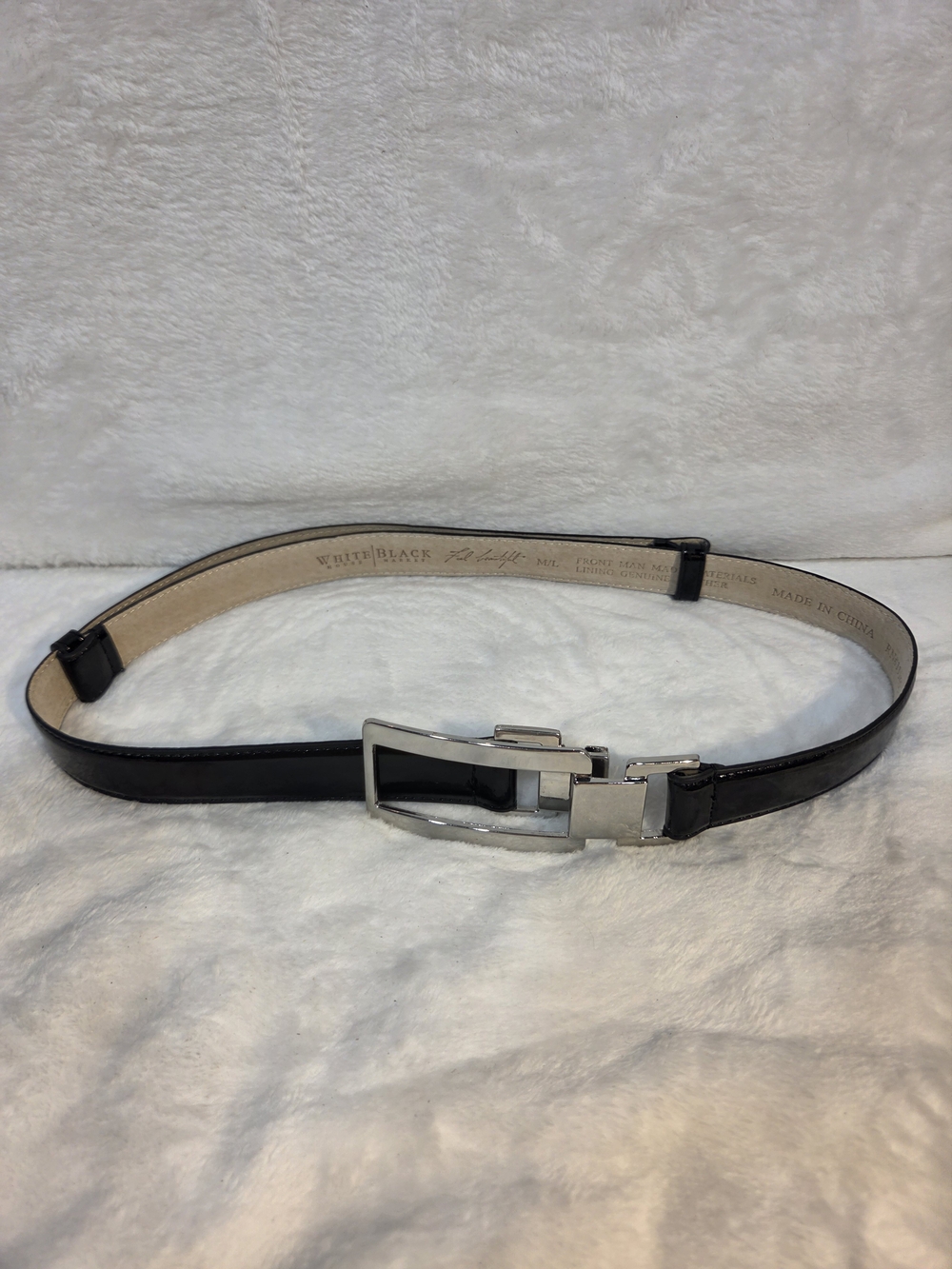 Wilson Black Leather Women's Belt with Silver Rectangular Buckle